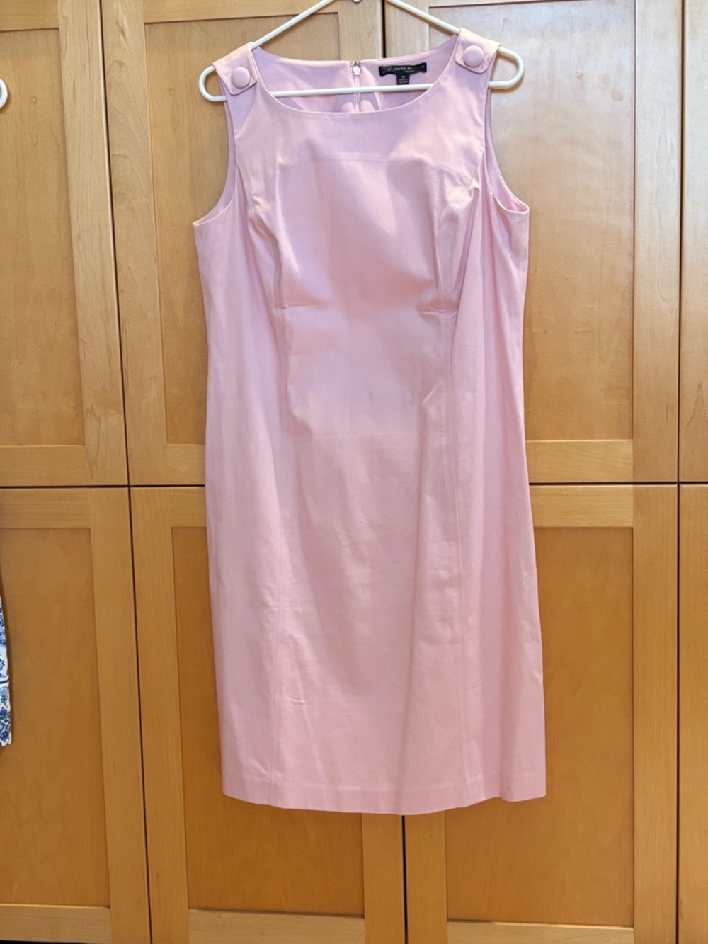 Brooks Bros 346 Stretch Sleeveless Sheath Dress Shoulder Button Accents - Pink